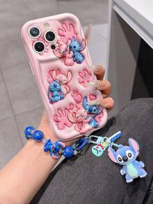 Disney Has Authorized, Phone Case - Chain Set, The Stitch Lilo & Stitch 3D Phone Case Plus A Silicone 3D Stitch Bracelet With Metallic Ring Removable Bracelet, Stitch And Angel Pattern, Compatible With Iphone17/16/15/14/13/12/33/XS/XR/X Plus Pro Max, A Stylish Cartoon Phone Case, The Perfect Gift Choice, Phone Protection, Durable Phone Cover, Great Gift For Friends And Family. - 白色 - 查看 3