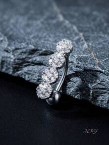 1pc Personalized Fashion Exaggerated Shiny Zirconia Women's Belly Piercing Bar - Silver - View 4