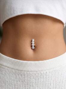 1pc Personalized Fashion Exaggerated Shiny Zirconia Women's Belly Piercing Bar - Silver - View 1
