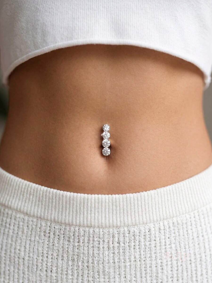 1pc Personalized Fashion Exaggerated Shiny Zirconia Women's Belly Piercing Bar - Silver - View 1