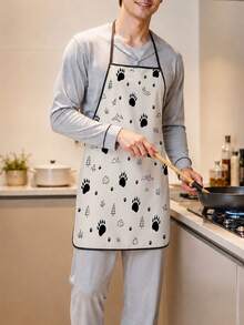 1pc Cream Base Black Hand-Drawn Random Sized Dog Paw Print Mountain Pine Tree Cloud Print Apron Outdoor Nature Style Halter Neck Sleeveless Black Trim Design Unisex Home Anti-Stain Protective Apron Suitable For Kitchen Cooking Baking Grilling Housework Cleaning And More - Multicolor 1 - View 4
