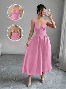 Women's Plain Red Maxi Dress For Summer 2025, Perfect For Valentine's Day Or Holidays, Featuring Ruffles At The Front, A Bow, An Asymmetrical Neckline, And A Slimmed Waist - 羅莎 - 查看 12