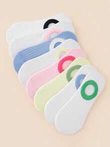 5 Pairs Random Color Women's Contrast Color Low-Cut Comfortable Breathable Invisible Boat Socks - Multicolor - View 2