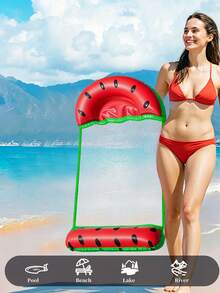 Fruit Design Inflatable Mesh Pool Floating Hammock, Watermelon Pineapple Lime Strawberry Orange Theme Water Lounge Chair, Durable PVC Float, Suitable For Beach Pool Vacation - 彩色 - 查看 3