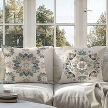 4pcs Morandi Color Symmetrical Floral Pattern Throw Pillow Covers, Single-Sided Print, Plaid And Striped Background Strawberry Pattern, 45*45cm Peach Skin Velvet Throw Pillow Covers, Suitable For Living Room, Home Decor, Living Room Sofa Decorative Throw Pillow Covers, Pillow Insert Not Included - Multicolor - View 9