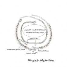 2pcs/Set Pulsera de cadena de acero inoxidable plateado minimalista con letra cruzada y capas para hombre - Plateado - Ver 2