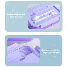 1pc Lunch Box With Utensils, Low-Calorie Meal Box, Salad Bowl, Salad Container, Bento Box, Food Divider Storage, Microwave , Dishwasher , Suitable For Outdoor, Office, School, Portable Leak-Proof Fresh-Keeping Box With Lid And Spoon, Low-Calorie Picnic Box - View 10