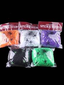 1pc Halloween Stretchable Spider Web, 5 Styles Super Elastic Realistic Spider Web With Spiders, Suitable For Indoor And Outdoor Haunted House Party Decoration - Halloween Spider Web Set - View 3