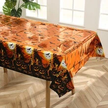 1pc Halloween Tablecloth, 54 X 72 Inches/137 X 183 Cm Disposable Waterproof Plastic Rectangular Table Cover, Bloody Handprints, Haunted House, Skull And Pumpkin Patterns, Indoor/Outdoor Party Dining Decoration, 4 Styles - Tablecloth - View 7