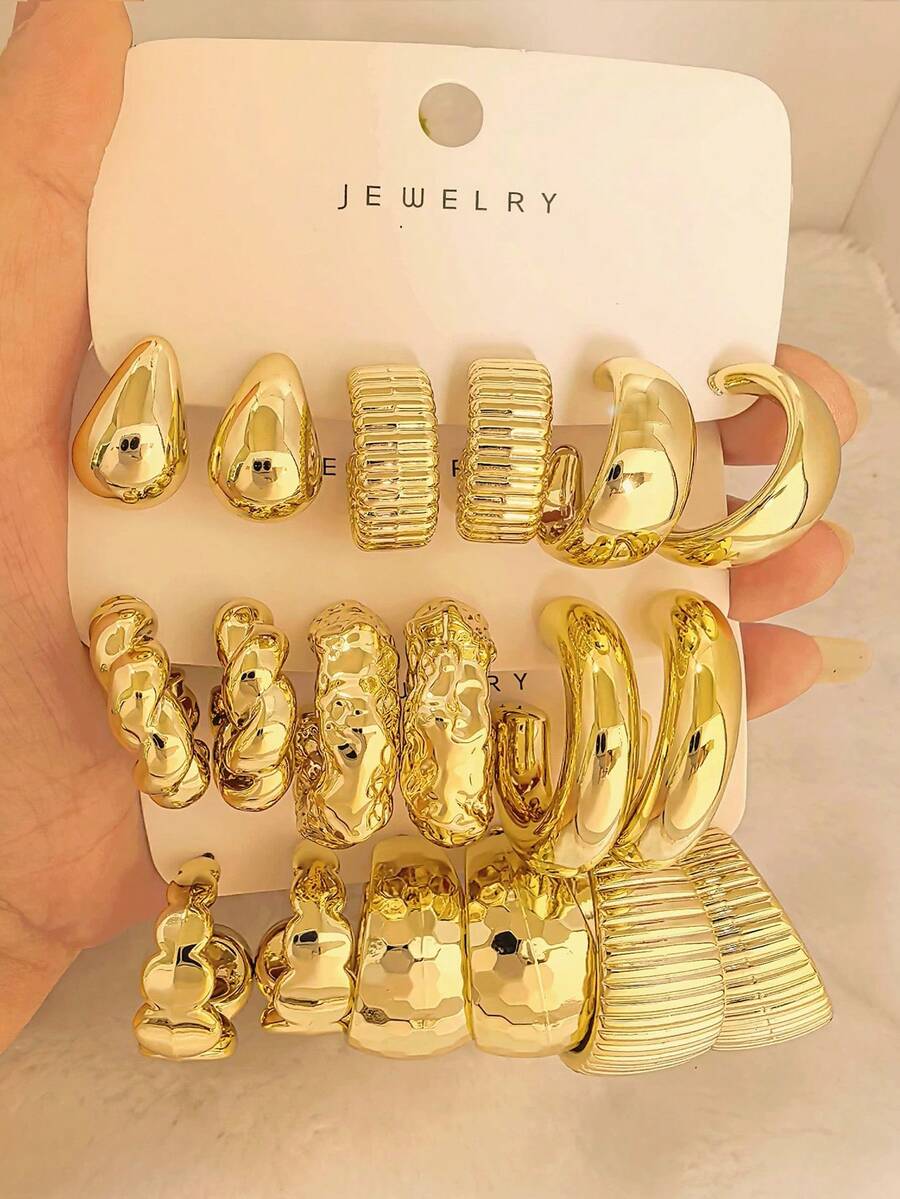 3pcs/Set Geometric Water Drop Earrings Set, Luxury High-End CCB Material Earring Combination, European And American Style - Gold - View 1