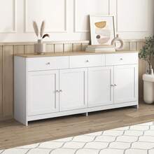 White Sideboard With Wood Grain Finish - Living Room Or Dining Room - 白色 - 查看 2