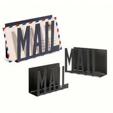 1pc Modern Black Metal Mail Holder Desktop Organizer, With Hollow Mail Letter Design, Office Desk Envelope And Document Storage Rack - White - View 9
