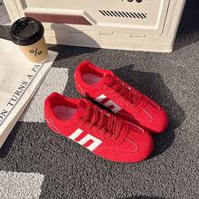 2026 New Vintage Versatile Flat Casual Shoes, Colorblock Sports Sneakers, Red German Training Shoes For Women, Soft Sole Lace-Up Casual Sports Shoes - Red - View 6