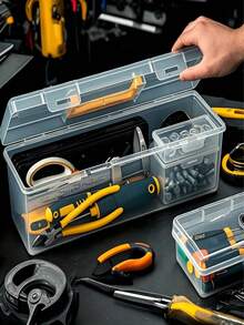 1/2pcs Tool And Parts Storage Box, Multi-Compartment Portable Transparent Tool Storage Box, Home Screw Wrench Hardware Accessories Sorting Storage Box, Toy Organizer Box, Portable Divided Organizer And Sorting Box - Style 2 - View 3