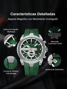 REWARD Men's Quartz Watch, Business Fashion Style, Calendar Display, Luminous Hands, Multi-Function, High-Quality Gift, Classic Design, Silicone Strap - Army Green - View 6