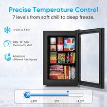 2.4 Cu. Ft Upright Freezer, Freestanding Mini Freezer With 7-Level Adjustable Thermostat, Glass Door Display Freezer With Removable Shelves, Low Noise, For Dorm, Apartment, Office, Kitchen - US B Type Plug(110-127V) - View 5