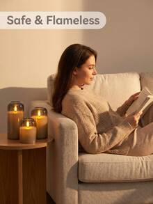 Flameless Candles, Battery Operated LED Flickering Flameless Candles, 3pcs/Set, Curved Gray, Timer And Remote Control, For Wedding, Home Party Decoration - Grey - View 2