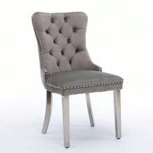 Set Of 2 65 Cm Dining Chairs In Velvet For Kitchen And Dining Room - 灰色 - 查看 3