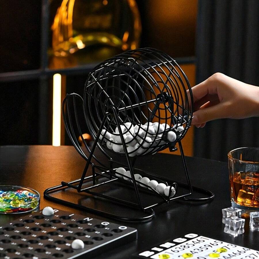 GOTHINK 成人賓果遊戲套裝－包含 8 英吋金屬籠、75 顆球、主盤、18 張賓果卡和 150 個彩色籌碼，適合家庭遊戲之夜、大型團體和派對