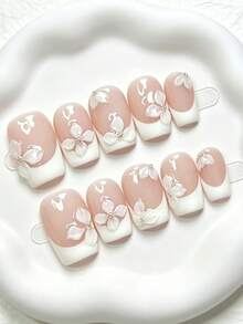 Shecass 10pcs Handmade Nails Press On Nails Short Nails For Summer Vacation Graduation Party - Multicolor - View 2