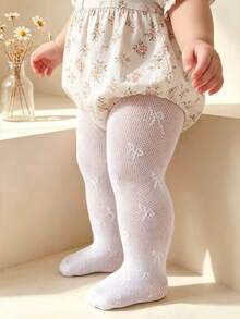 1pc Baby/Girls White Hollow Tights, Cute Bow Lace Design, Sweet Style, Fashionable Soft Breathable Pantyhose, Suitable For Princess Dress, Festivals, Daily Wear, Stage Performance, Campus Activities, Valentine's Day, Wedding Season - White - View 1
