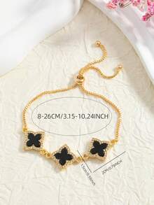 1 pieza Pulsera exquisita y versátil de trébol de cuatro hojas, con micro-incrustaciones de strass, diseño con cordón, ajustable, adecuada para uso diario - Unitalla - Ver 4