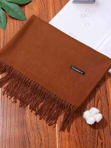 1 Pc Coffee Color Scarf Women's Casual Solid Color Cashmere Scarf In Winter Mornings And Evenings For Daily - Chocolate Brown - View 3