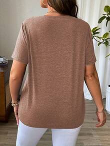 Talla Grande - Talla Grande - Camiseta Casual de Color Sólido con Cuello en V Cruzado y Mangas Cortas para Verano - Bronce - Ver 2