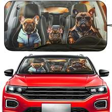 1件趣味汽車前擋風玻璃遮陽簾，鬥牛犬圖案與大眼睛設計，可折疊 240T 反光前窗保護罩，阻擋紫外線與熱能，附收納袋，通用小型房車/迷你SUV/掀背車 - A - 查看 11