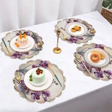Floral Scalloped Round Placemats, Decorative Table Mats, Size 36*36cm. Polyester Woven, Heat-Resistant, Waterproof, Stain-Proof, Washable & Durable For Table Decor. - Multicolor - View 13
