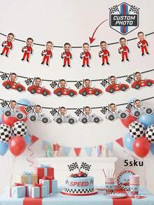 6/12/18pcs Custom Race Car Driver Photo Banner,Personalized Racing Photo Garland, Race Car Driver Banner For Backyard Race Parties - Multicolor - View 1