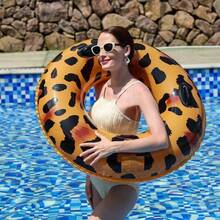 Large Adult Inflatable Pool Float With Handles - Leopard Print Shaped Inflatable Swim Ring, Can Be Used As Photo Prop And Party Decoration, Suitable For Pool Party, Lake, Beach, Adult Summer Outdoor Beach Pool Essential - Multicolor - View 2