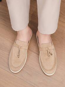 Men's Casual Shoes Suede Loafers Classic British Style Lightweight Soft Flat Shoes - Beige - View 6