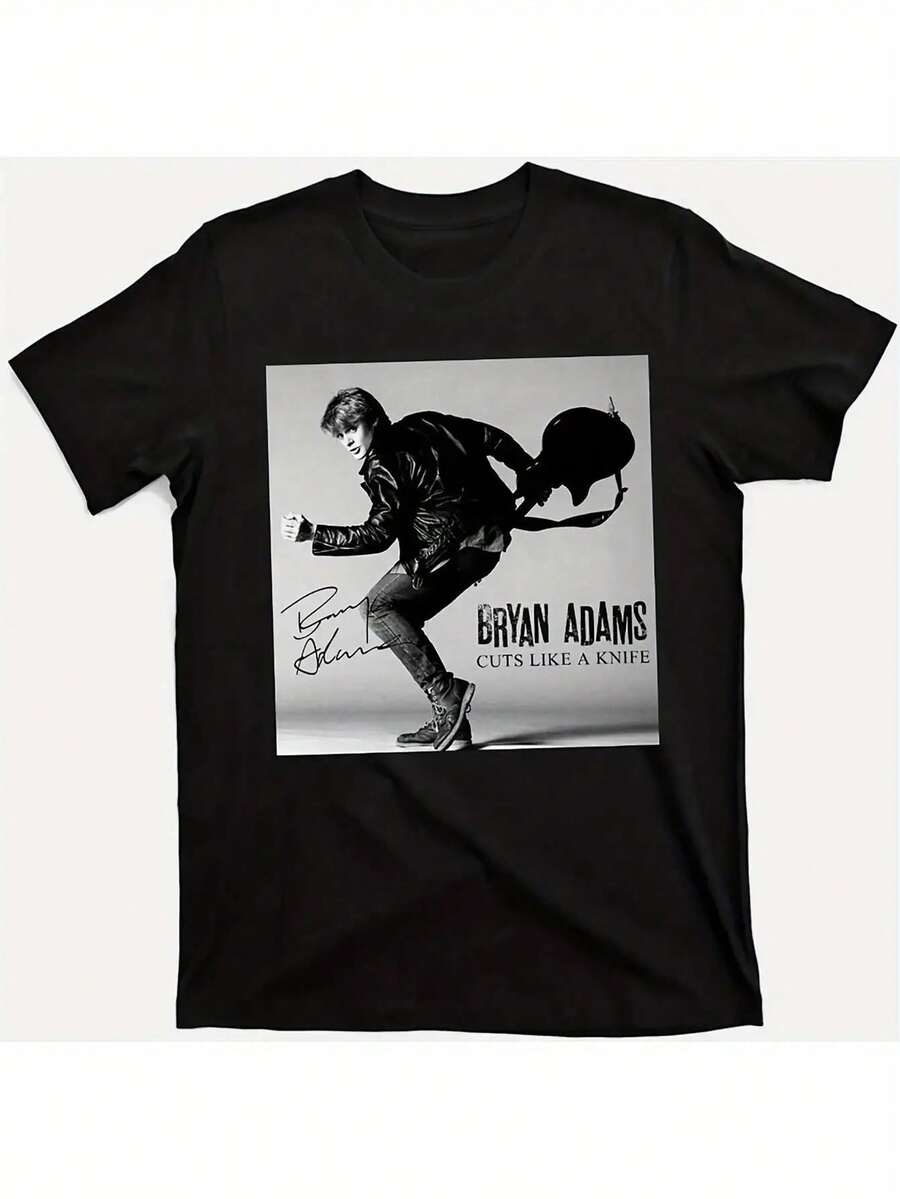 Camiseta Gráfica de Corte Scissor Cut de Bryan Adams para Hombre - Camiseta Negra de Cuello Redondo con Estampado Blanco Intenso, Adecuada para Uso Casual en Todas las Temporadas, Hecha de T - Negro - Ver 1