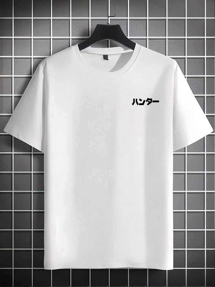 Camiseta de Anime Japonesa para Hombre - 100% Poliéster, Corte Holgado Manga Corta con Estampado Digital de Cuatro Personajes, Talla Grande, Ropa Casual de Verano para Amantes del Street Sty - Multicolor - Ver 1