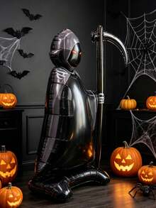 1PC 62 Inch Halloween Standing Scythe Grim Reaper Foil Balloon, Halloween Decoration, Graduation Party Decor, Party Photography Prop And Back To School Supplies - 1 PC Standing Death Aluminum Foil Balloon - View 2