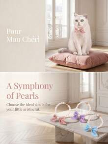 1 pièce Collier de perles pour chat, collier nœud de perles mignon, convient aux petits et moyens chiens et chats, collier décoratif de Noël pour animaux de compagnie - Multicolore - Voir 2