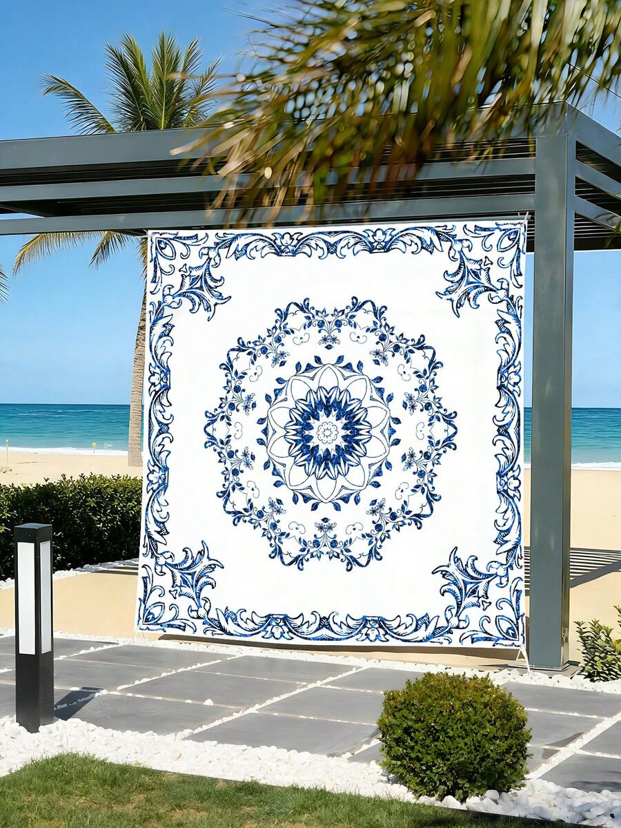 1PC Outdoor Thickened Waterproof UV Protection Gradient Mandala Flower Green Bohemian Pattern Garden Patio Canopy Beach Sunshade Tent With Free Rope (Frame Not Included) - Multicolor - View 1
