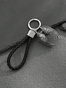 1pc Fashionable European & American Vintage Personalized Angel Double Wings Keychain Bag Charm, Suitable For Men's Car Key & Bag Decoration - Antique Silver - View 6