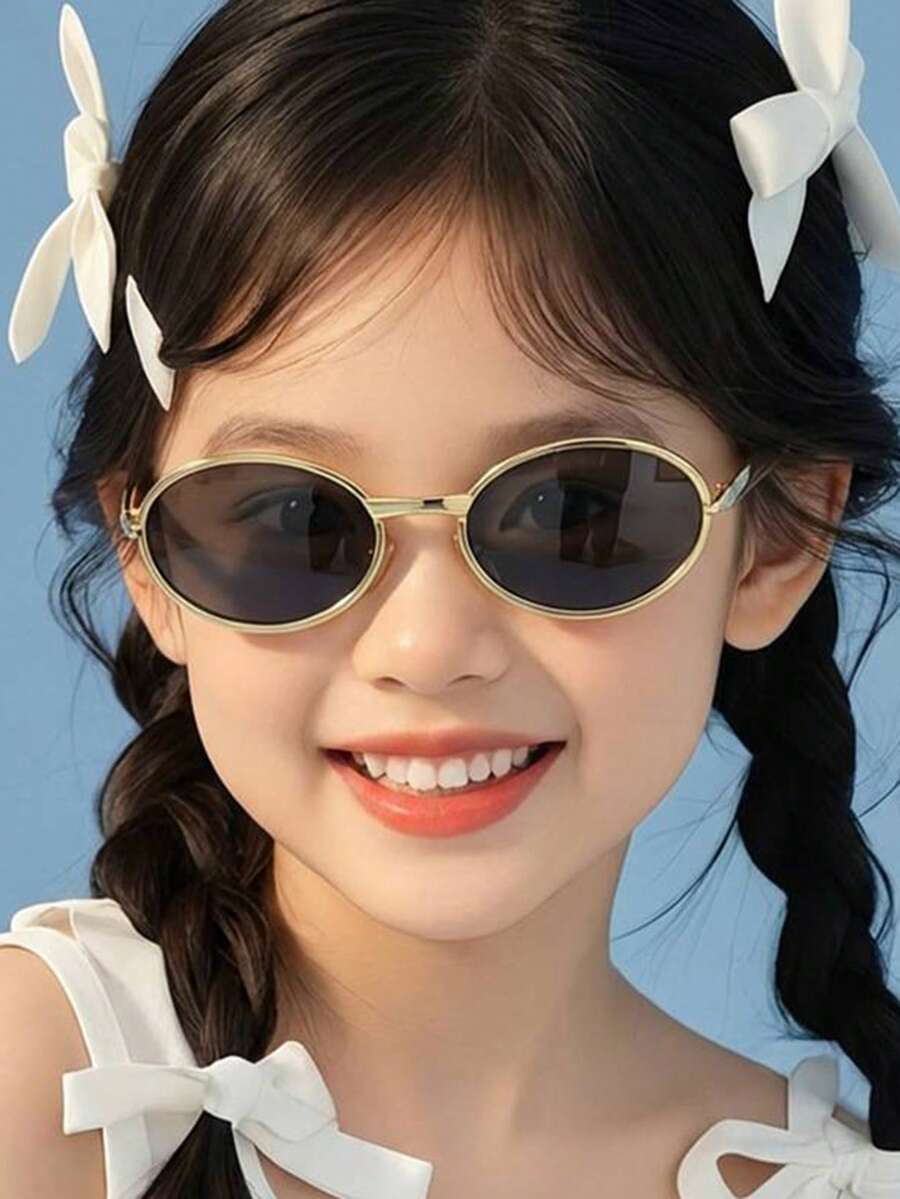 1件 5-9歲兒童復古優雅橢圓時尚眼鏡,輕量聚碳酸酯鏡框,灰粉色鏡片,輕便款式,適合度假與戶外使用,附眼鏡盒 - 彩色 - 查看 1