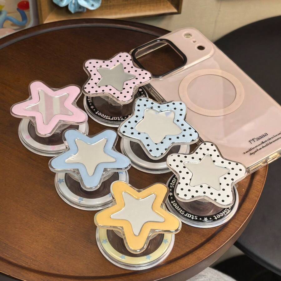 1pc Cute Cartoon Star Mirror Slouchy Phone Stand, Compatible With MagSafe, Strong Magnetic Adsorption, Telescopic Desktop Air Cushion Phone Holder - Multicolor - View 1