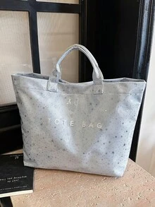 Women's Light Blue Star Pattern Handbag/Tote Bag, Fashionable Minimalist Waterproof PVC Material Vacation Bag - Baby Blue - View 2
