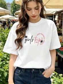 Camiseta con estampado gráfico para viaje de chicas a la playa, oto?o, tejido de primera calidad, estampado llamativo, informal, transpirable. - Blanco - Ver 1