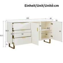 Modern Sideboard With 2 Doors And 3 Drawers – Elegant MDF Furniture Piece In Gold Color Alloy - 白色 - 查看 5