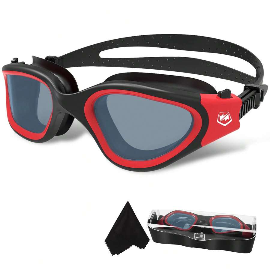 WIN.MAX Adult Polarized Swimming Goggles With Red & Black Frame, Smoke Lens, High Definition, Anti-Fog, Waterproof, Unisex - Multicolor - View 1