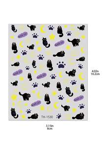 QIANJIKU 4pcs Cute Cartoon 3D Nail Art Stickers Black Cat Paw Star Moon Pet Theme Birthday Party School Graduation Season Salon Nail Artist Supplies - Multicolor - View 12