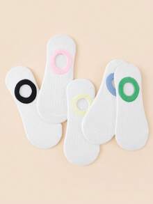 5 Pairs Random Color Women's Contrast Color Low-Cut Comfortable Breathable Invisible Boat Socks - Multicolor - View 4