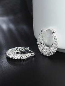 1 Pair Women's Beautiful Hoop Earrings, Suitable For Wedding Anniversary Engagement Party Jewelry Valentine's Day Gift - 4# - View 3
