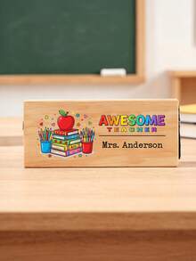 1pc Custom Teacher Name Chalkboard Eraser, Personalized Wooden Blackboard Cleaner, Back To School Teacher Appreciation Gift,Custom Name Blackboard Eraser For Classroom Decor Teacher Gift - Multicolor - View 10