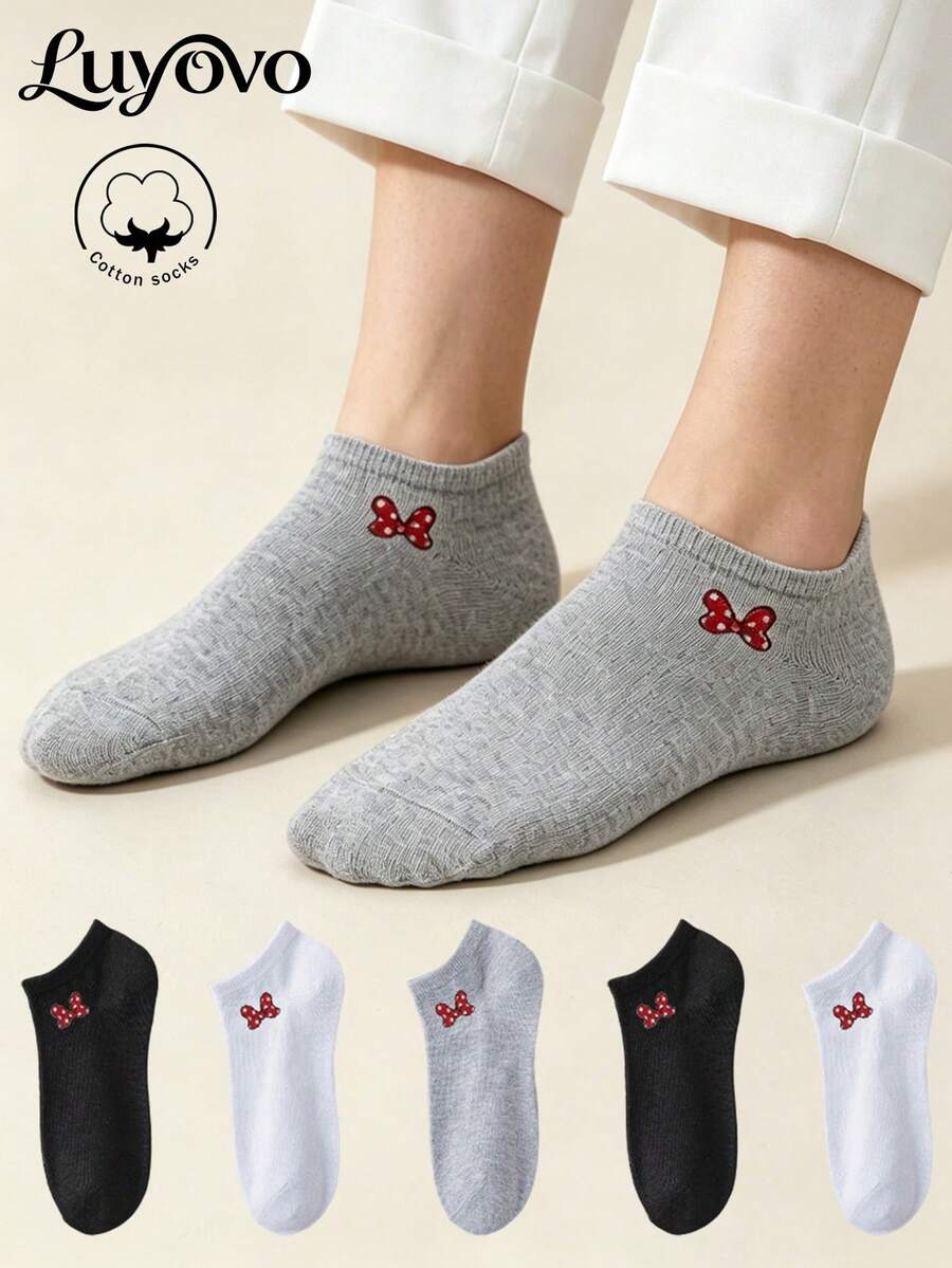 5雙女款棉質短襪,可愛款,秋冬春夏四季適用,透氣細節,吸濕排汗,柔軟光滑,適合各種節日、運動、休閒、商務及其他日常穿著,四季可穿,隨機配色組合 - 彩色 - 查看 1